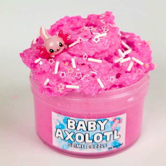Baby Axolotl Snow Fizz Slime – Pink Sizzly Slime with Berry Crisp Scent, Axolotl Charm & Sprinkles – ASMR Crunchy Slime for Intermediate Level