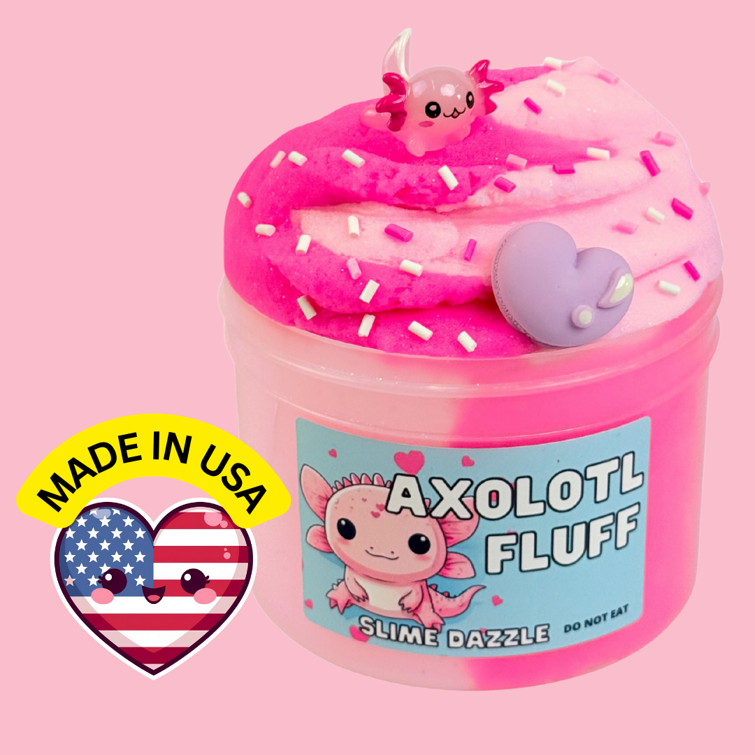 Axolotl Fluff Cloud Slime – Light & Dark Pink Cloud Slime with Raspberry Sugar Scent & Axolotl Sprinkles – Non-Sticky Beginner Slime