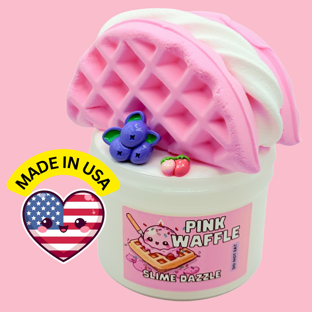 Pink Waffle DIY Slime – Vanilla Waffle Cone Scented Butter Slime with Clay Waffle Ice Cream Mix-In + Berry Charms – Beginner Friendly Inflatable Slime Set