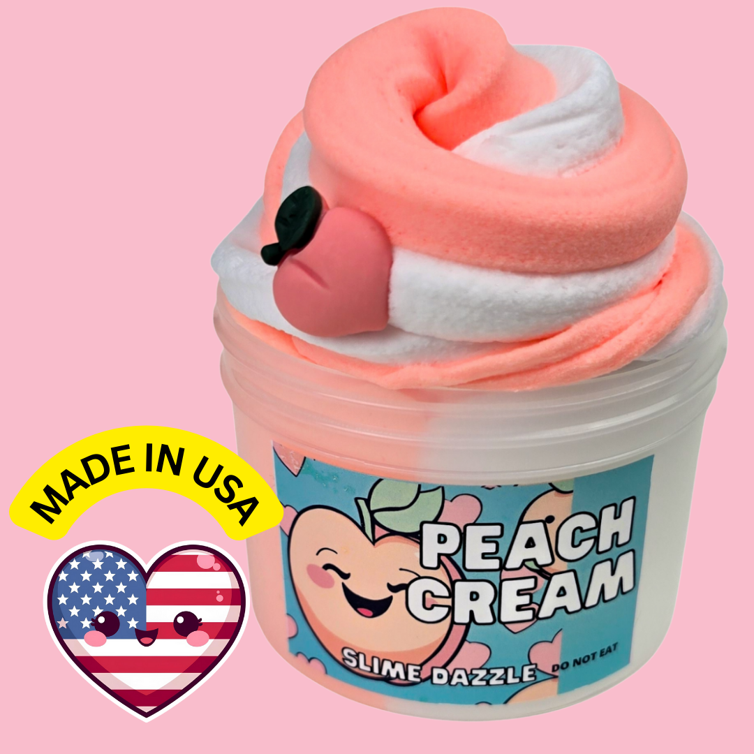 Peachy Cream Snow Butter Slime – Peaches and Cream Scented Slime with Peach Charm – Beginner Friendly Inflatable Slime for Balloon Pops
