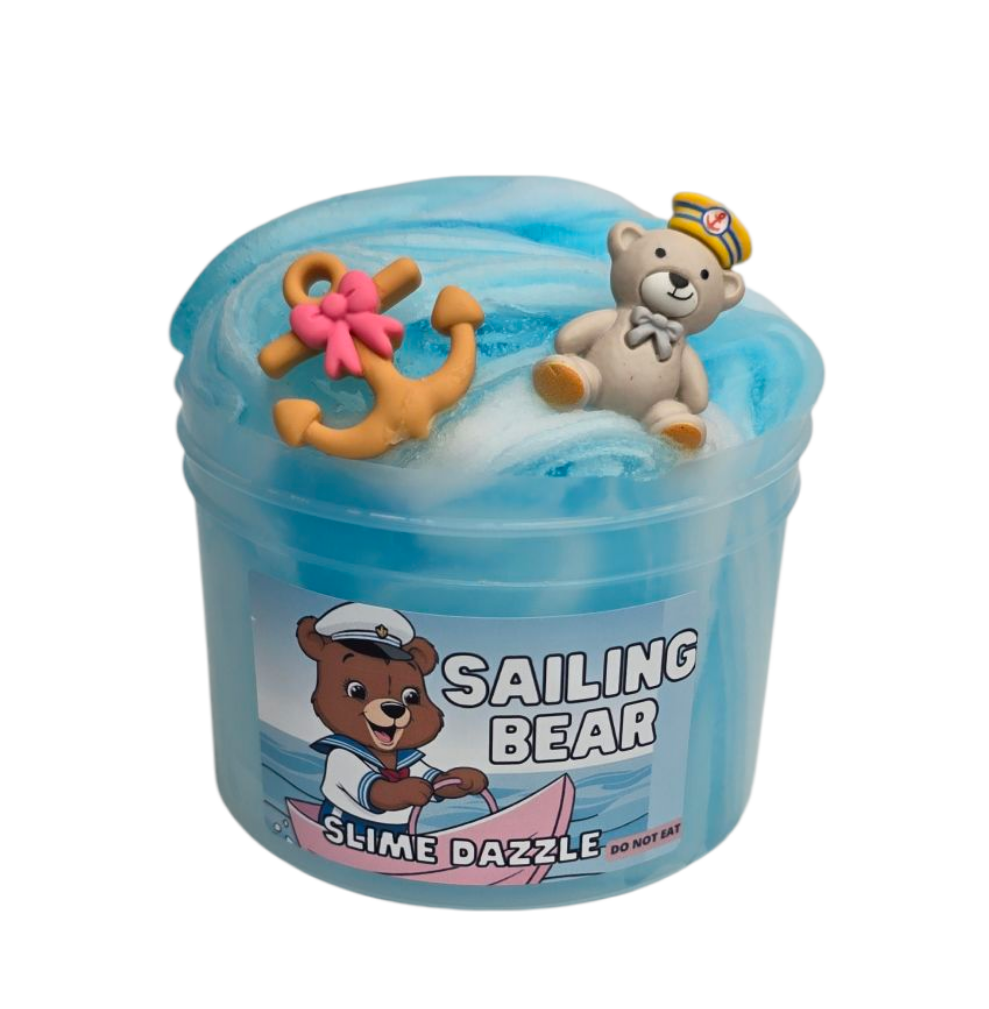 Sailing Bear Icee and Blue Clear Slime – Pineapple Scented Slime with Bear & Anchor Charms – Layered Textures for Mixing & Balloon Pops