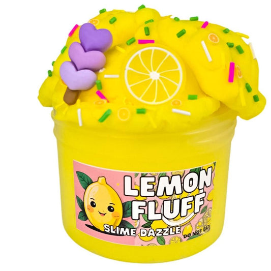 Lemon Fluff Cloud Slime – Lemon Scented Yellow Drizzly Slime with Lemon & Heart Charms + Sprinkles – Beginner Friendly Non-Sticky Texture