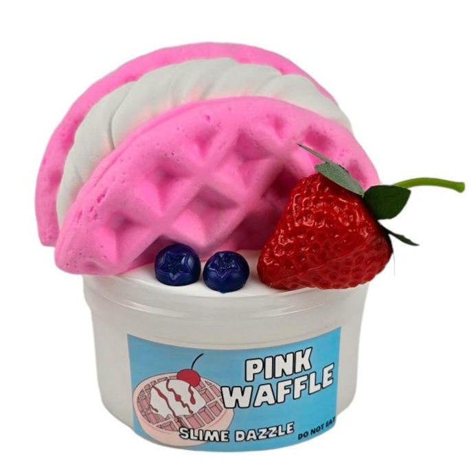 Pink Waffle DIY Slime – Vanilla Waffle Cone Scented Butter Slime with Clay Waffle Ice Cream Mix-In + Berry Charms – Beginner Friendly Inflatable Slime Set