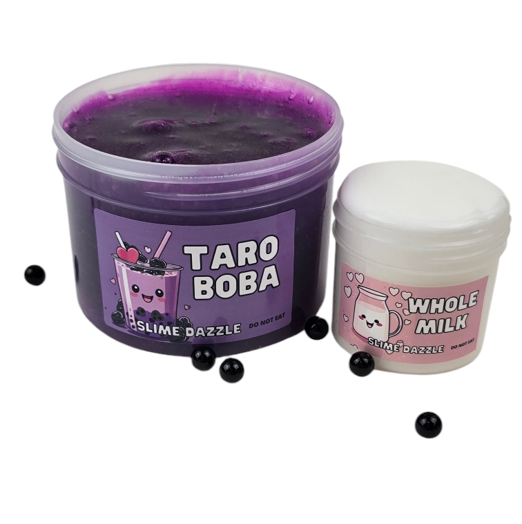 Taro Boba Slime DIY Set – Purple Clear Slime + White Thick Glossy Slime Duo (10oz Total) – Berry Krisp Scented with Boba Charms & Star Sprinkles – Advanced Bubble-Popping Slime