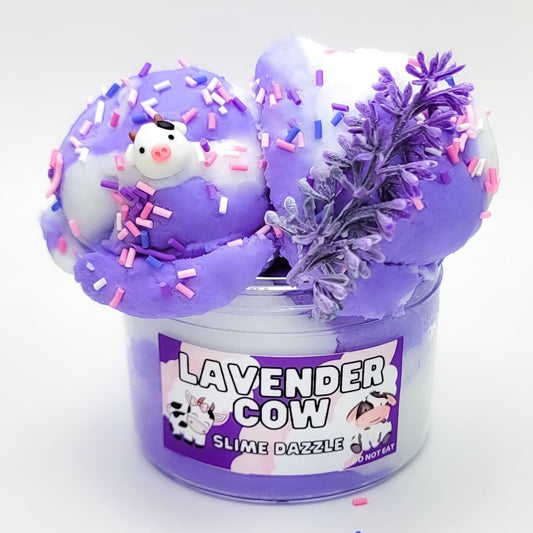 Lavender Cow Cloud Slime – White & Lavender Drizzly Cloud Slime with Lavender Vanilla Scent, Cow Charms, Sprinkles & Faux Flower – Beginner Friendly Relaxing Slime