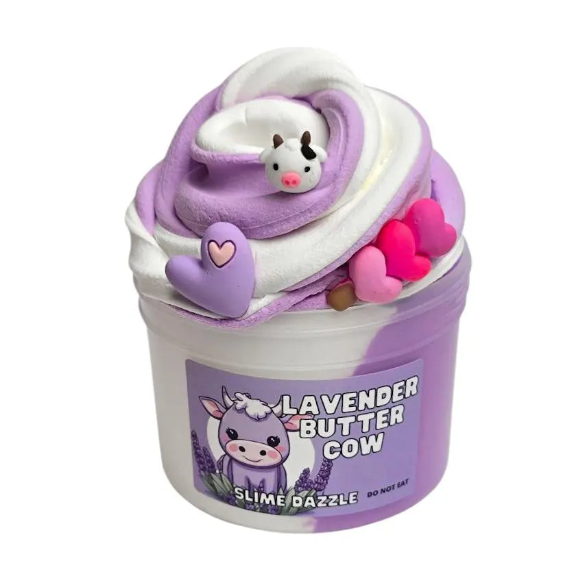 Lavender Butter Slime β Purple & White Butter Slime with Lavender Vanilla Scent, Cow & Heart Charms β Beginner Friendly Creamy Texture