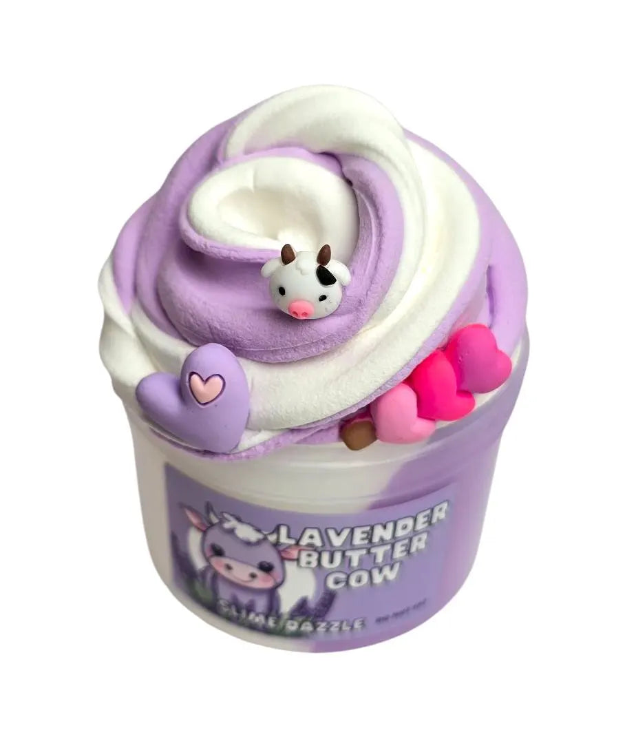 Lavender Butter Slime β Purple & White Butter Slime with Lavender Vanilla Scent, Cow & Heart Charms β Beginner Friendly Creamy Texture