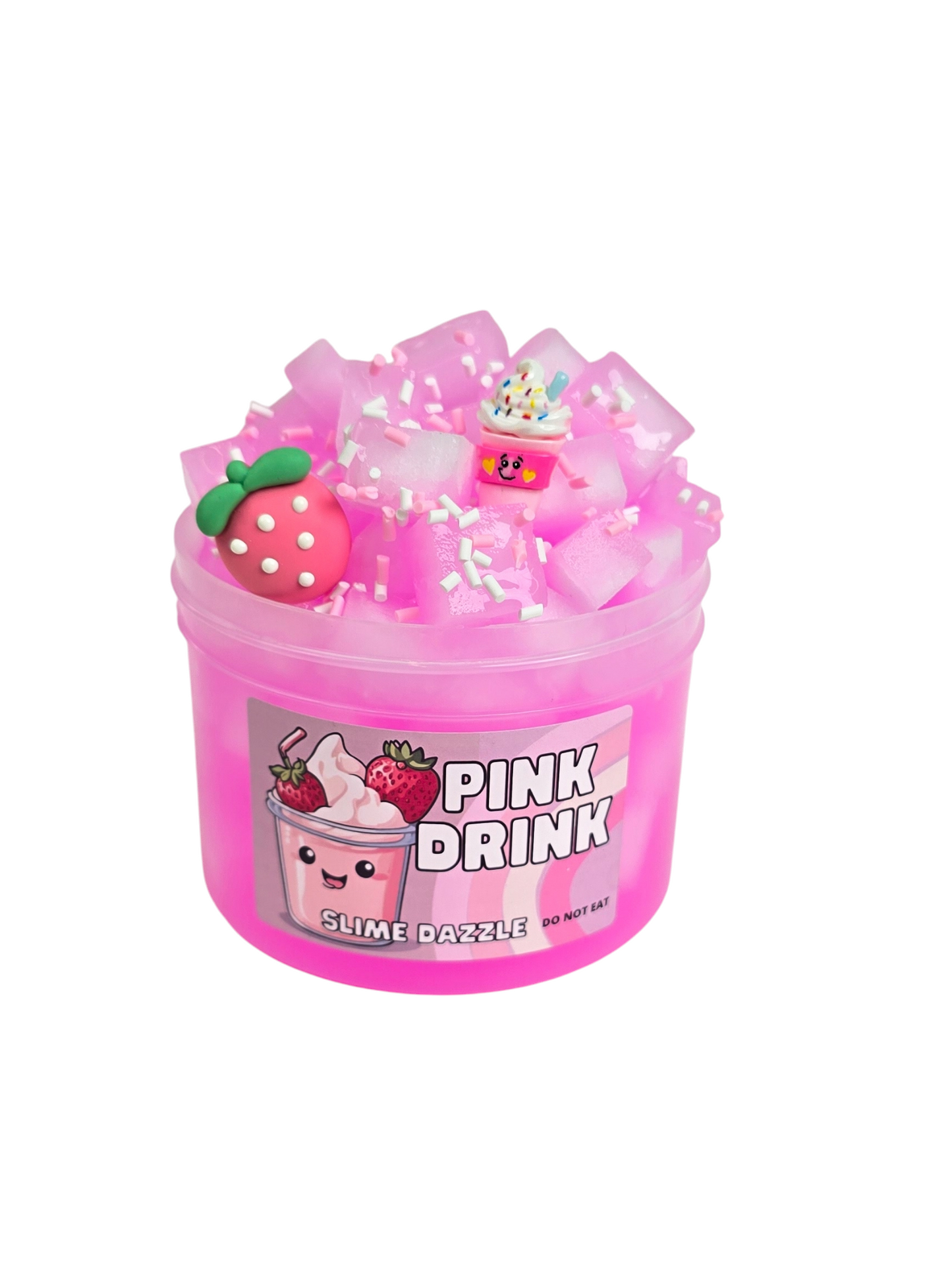 Pink Drink Jelly Cube Slime – Champagne Toast Scented Slime with Strawberry Charms & Sprinkles – Crunchy Textured Aesthetic Pink Slime