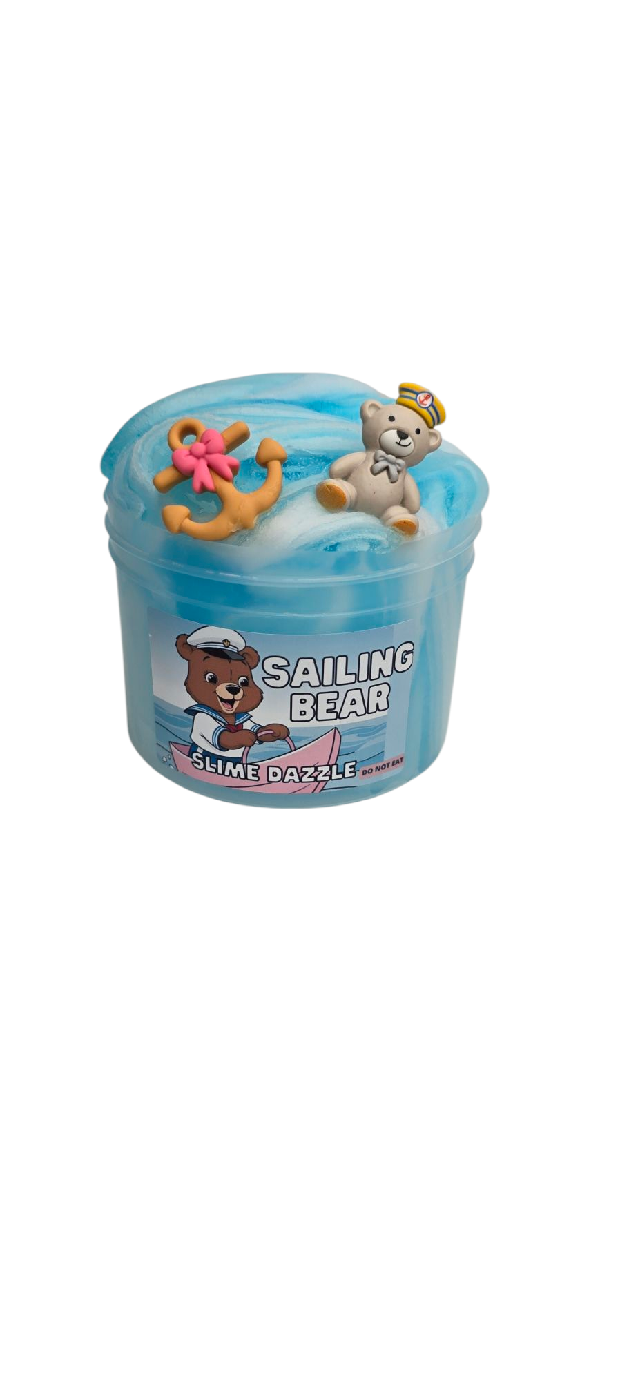 Sailing Bear Icee and Blue Clear Slime – Pineapple Scented Slime with Bear & Anchor Charms – Layered Textures for Mixing & Balloon Pops