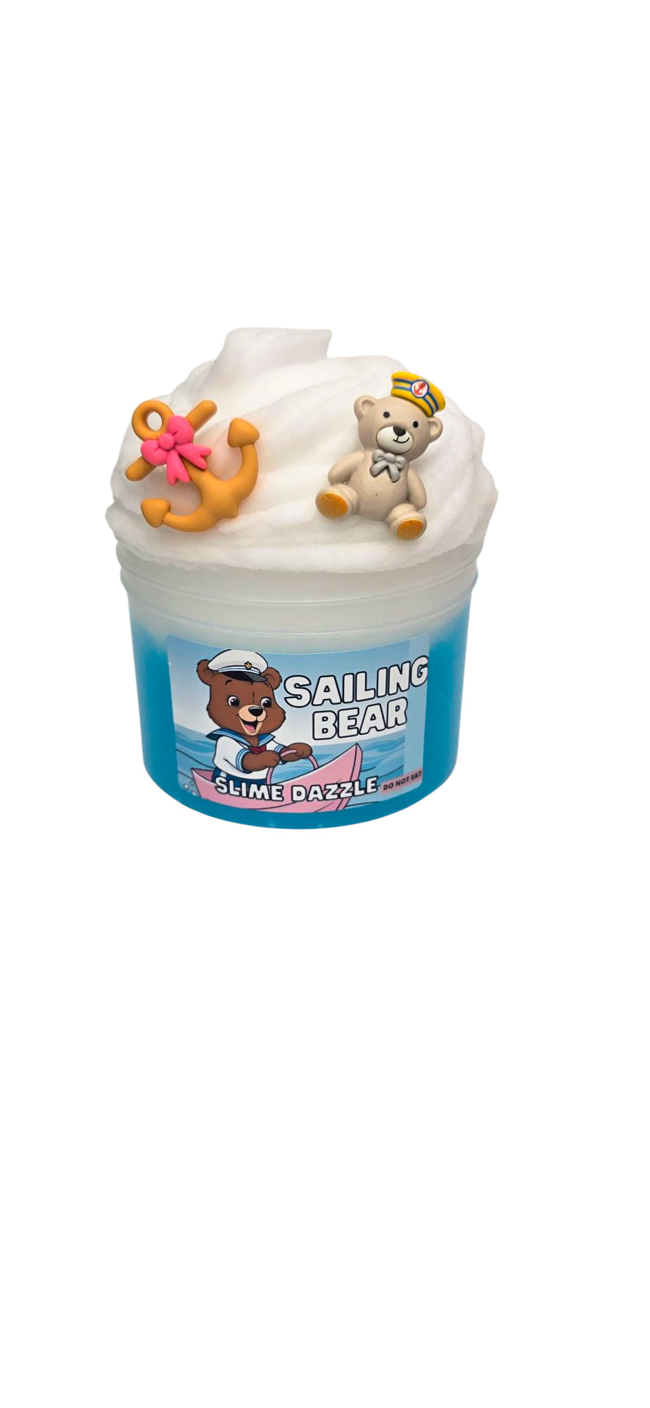Sailing Bear Icee and Blue Clear Slime – Pineapple Scented Slime with Bear & Anchor Charms – Layered Textures for Mixing & Balloon Pops