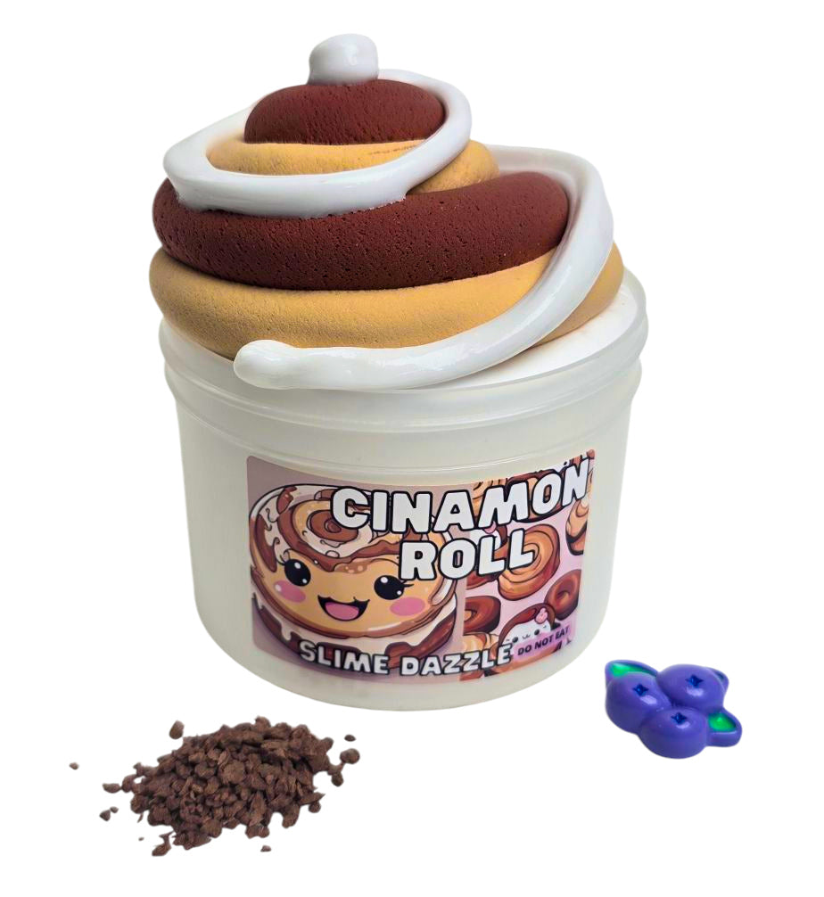 Cinnamon Roll DIY Butter Slime – Ice Glazed Cinnamon Rolls Scented Slime with Cinnamon Roll Clay Piece, Crumbly Sprinkles & Blueberry Charm – Beginner Friendly