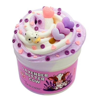 Lavender Butter Slime – Purple & White Butter Slime with Lavender Vanilla Scent, Cow & Heart Charms – Beginner Friendly Creamy Texture
