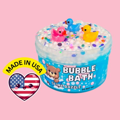 Bubble Bath Floam Slime – Clear Bubblegum Scented ASMR Slime with Duck Charms, Glitter & Sprinkles – Intermediate Textured Crunchy Slime