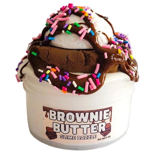 Brownie Butter DIY Slime – 8oz White Butter Slime with Brownie Clay Piece, Ice Cream Scoop, Caramel Glaze & Sprinkles – Brownie Scented Beginner Inflatable Slime