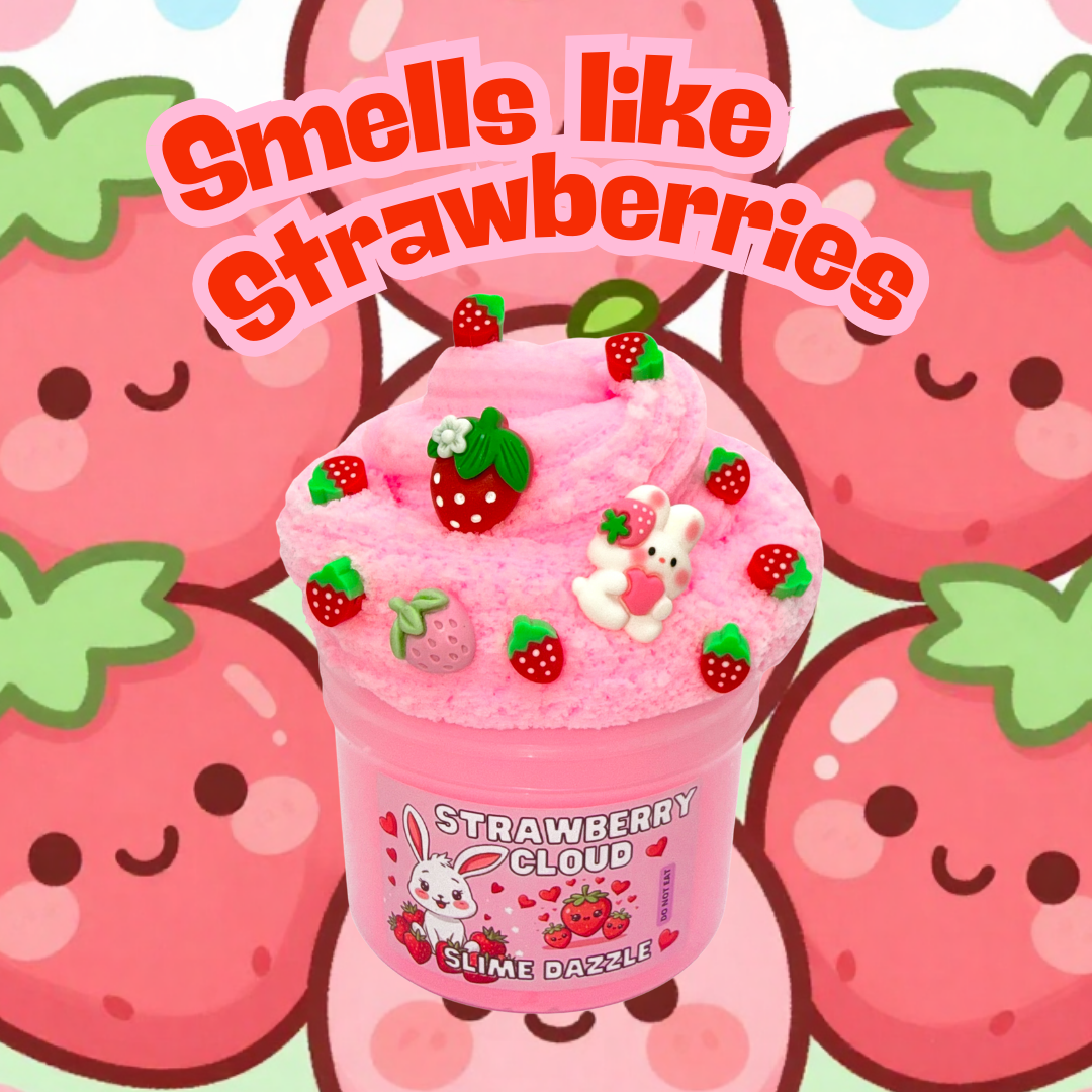 Strawberry Cloud Slime 8 Fl Oz Non Sticky Beginner Friendly Slime Made in USA Scented