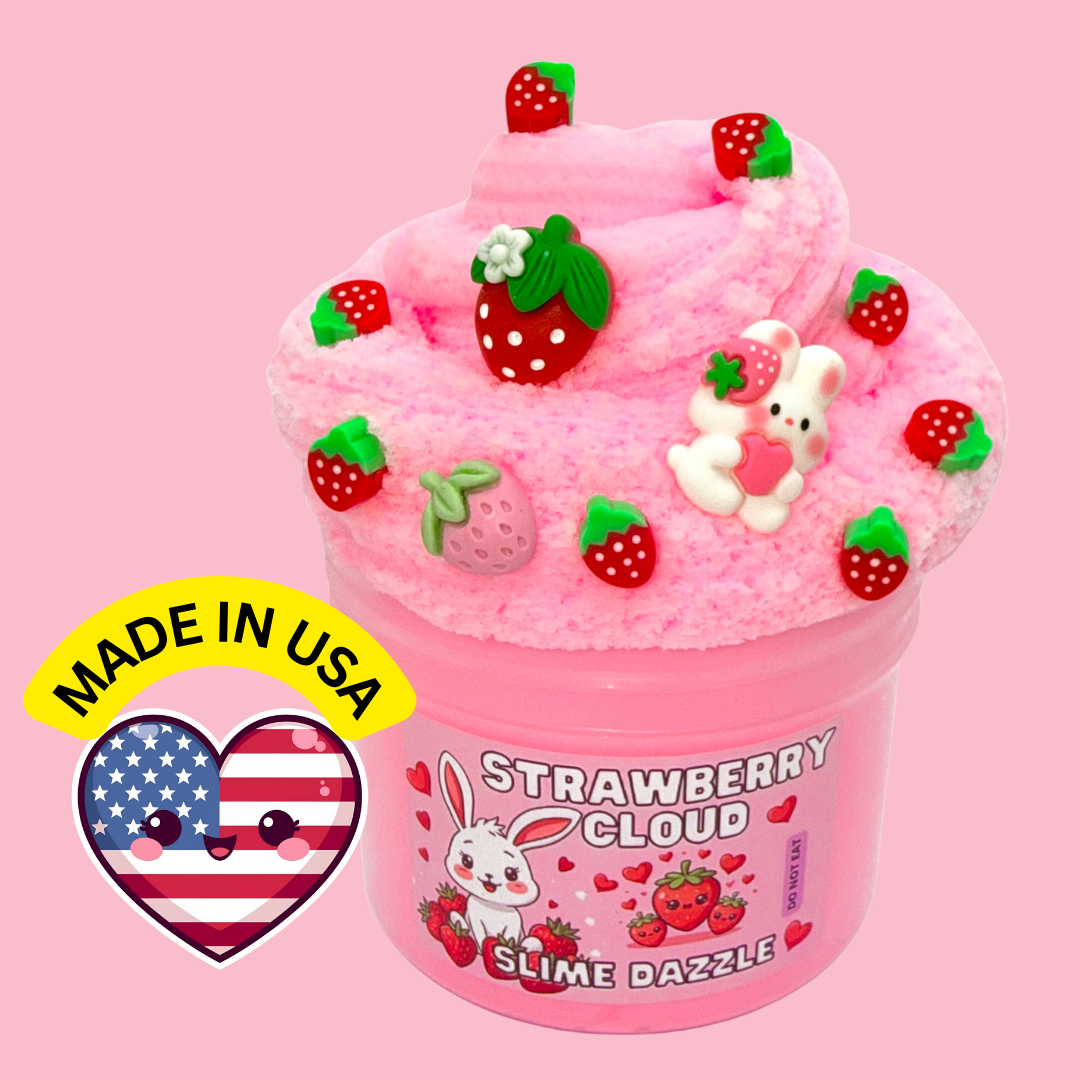 Strawberry Cloud Slime 8 Fl Oz Non Sticky Beginner Friendly Slime Made in USA Scented