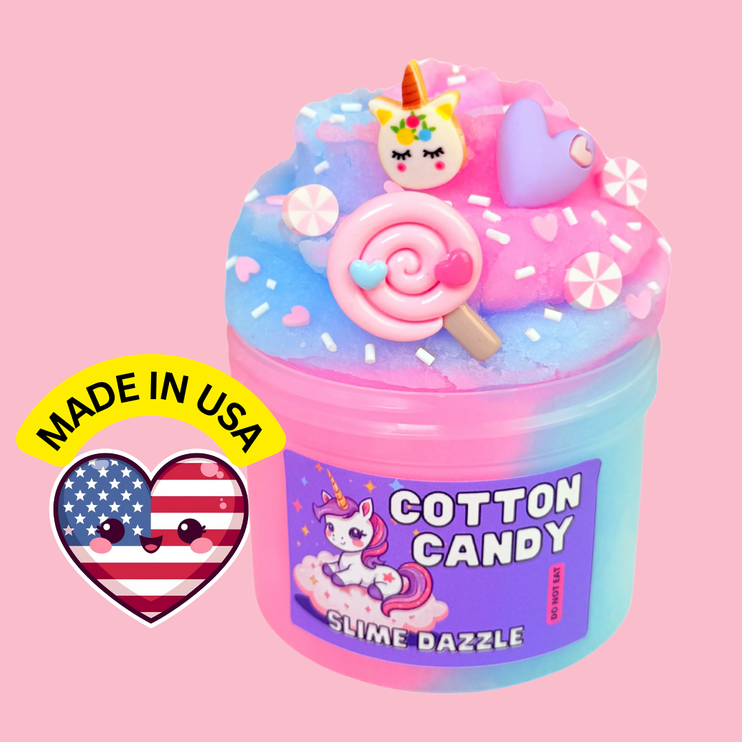 Cotton Candy Blue & Pink Cloud Slime – Cotton Candy Scented Slime with Candy, Gummy Bear Charms & Sprinkles – Beginner Friendly Drizzly Texture