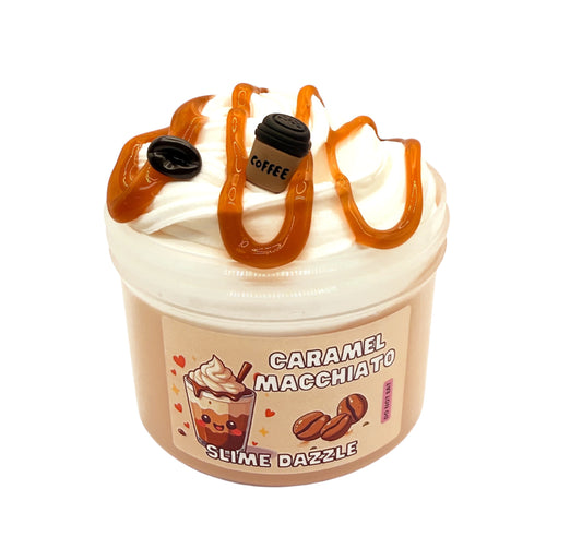 Caramel Macchiato DIY Slime – Thick & Glossy Coffee Slime Set with Caramel Glaze & Milk Layers (12oz Total) – Kicking Caramel Scent + Coffee Bean Charms – Intermediate Slime