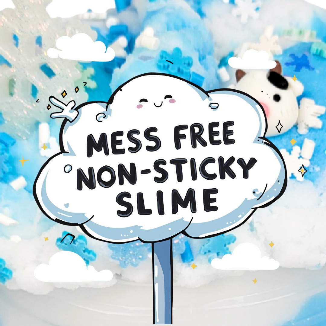 Winter Cow Cloud Slime – White & Blue Drizzly Slime with Vanilla Marshmallow Scent, Cow & Snowflake Charms, Sprinkles – Beginner Friendly Fluffy Slime
