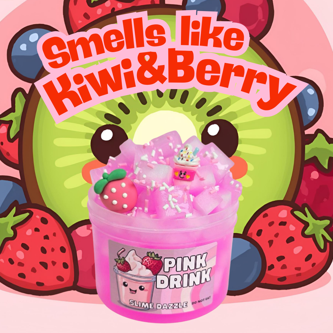 Pink Drink Jelly Cube Slime – Champagne Toast Scented Slime with Strawberry Charms & Sprinkles – Crunchy Textured Aesthetic Pink Slime