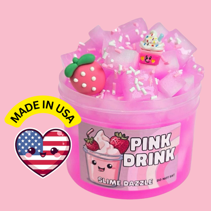Pink Drink Jelly Cube Slime – Champagne Toast Scented Slime with Strawberry Charms & Sprinkles – Crunchy Textured Aesthetic Pink Slime