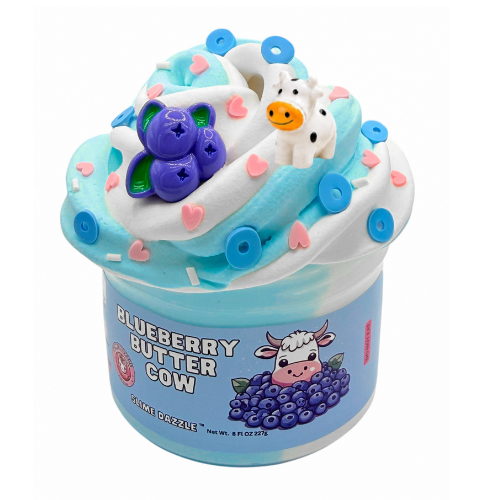 Blueberry Butter Cow Slime – Blueberry Vanilla Scented Butter Slime with Blueberry & Cow Charms – Beginner Friendly