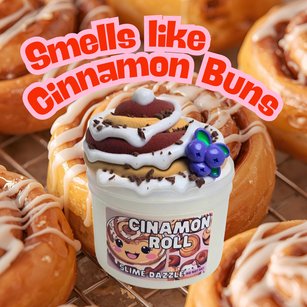 Cinnamon Roll DIY Butter Slime – Ice Glazed Cinnamon Rolls Scented Slime with Cinnamon Roll Clay Piece, Crumbly Sprinkles & Blueberry Charm – Beginner Friendly