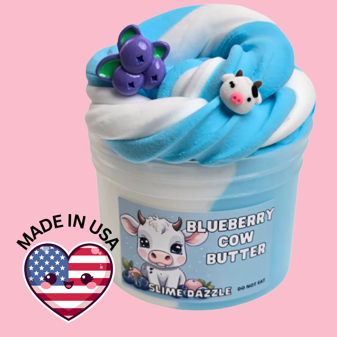 Blueberry Butter Cow Slime – Blueberry Vanilla Scented Butter Slime with Blueberry & Cow Charms – Beginner Friendly