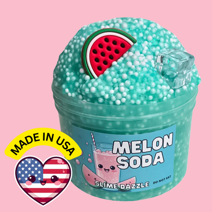 Melon Soda Micro Floam Slime – Honeydew Melon Scented Slime with Ice Cube & Watermelon Charms – Inflatable Intermediate Texture
