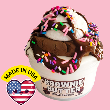 Brownie Butter DIY Slime – 8oz White Butter Slime with Brownie Clay Piece, Ice Cream Scoop, Caramel Glaze & Sprinkles – Brownie Scented Beginner Inflatable Slime