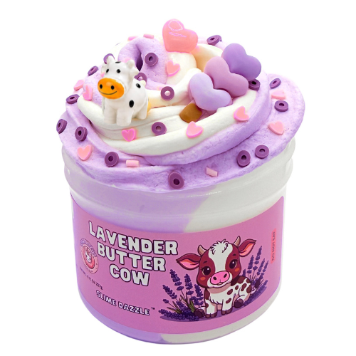 Lavender Butter Slime – Purple & White Butter Slime with Lavender Vanilla Scent, Cow & Heart Charms – Beginner Friendly Creamy Texture