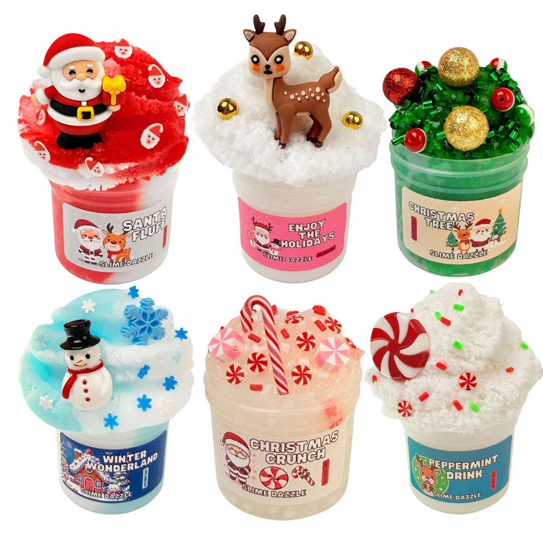 Slime Christmas Set 6 Pack 2 FL OZ Each Holiday Party Favor Non Sticky Slimes