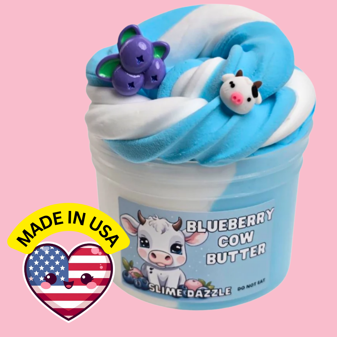 Blueberry Butter Cow Slime – Blueberry Vanilla Scented Butter Slime with Blueberry & Cow Charms – Beginner Friendly