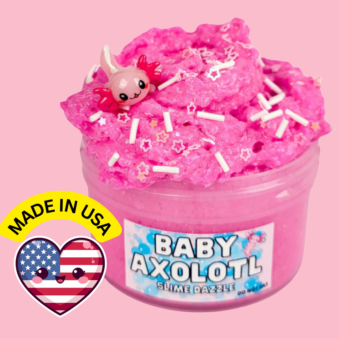 Baby Axolotl Snow Fizz Slime – Pink Sizzly Slime with Berry Crisp Scent, Axolotl Charm & Sprinkles – ASMR Crunchy Slime for Intermediate Level
