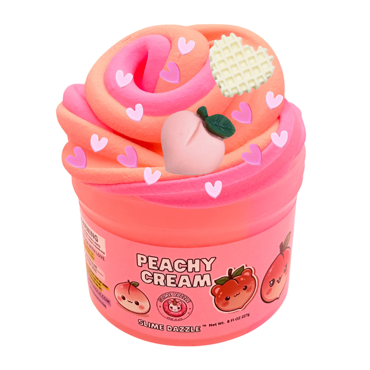 Peachy Cream Snow Butter Slime – Peaches and Cream Scented Slime with Peach Charm – Beginner Friendly Inflatable Slime for Balloon Pops