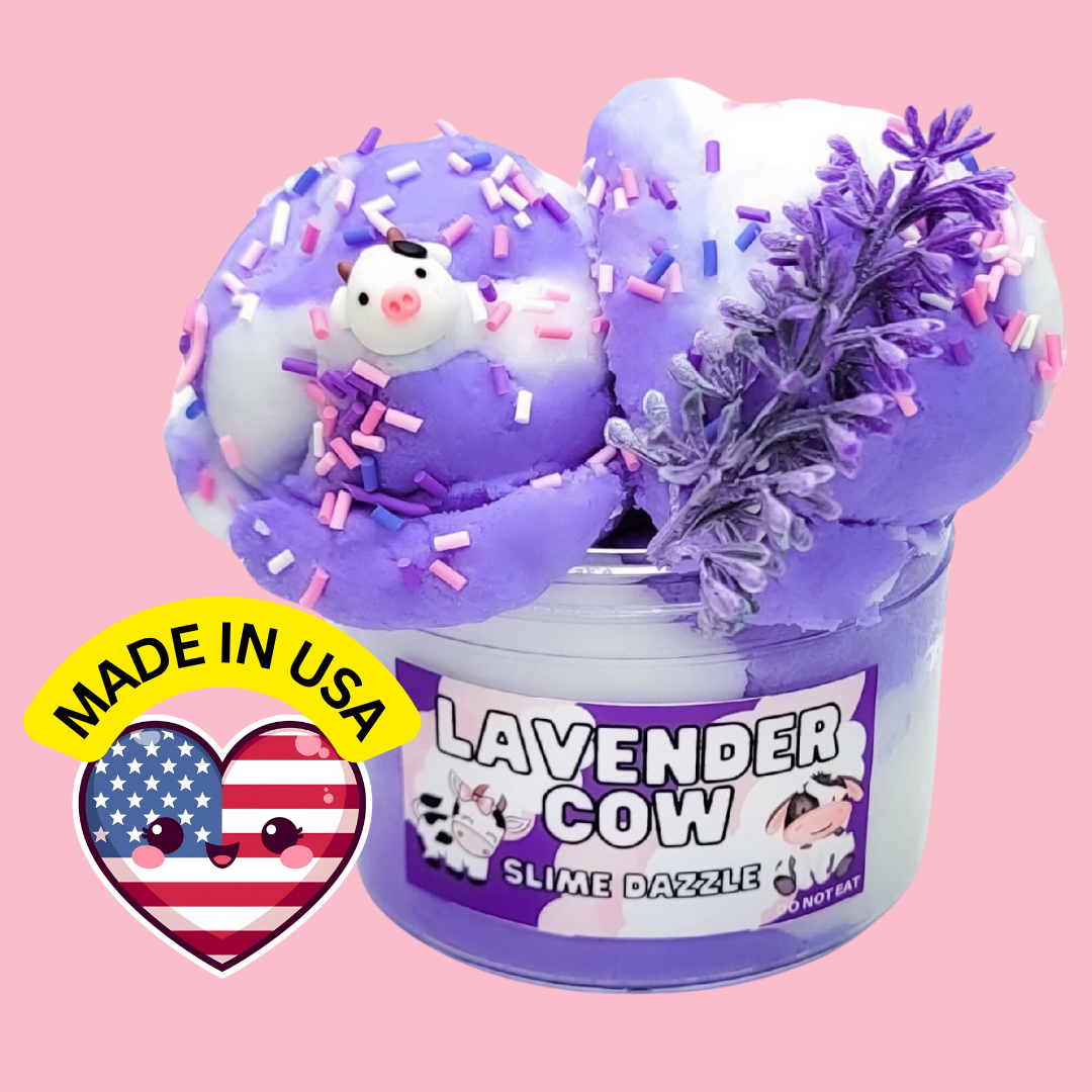 Lavender Cow Cloud Slime – White & Lavender Drizzly Cloud Slime with Lavender Vanilla Scent, Cow Charms, Sprinkles & Faux Flower – Beginner Friendly Relaxing Slime