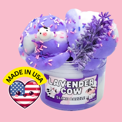Lavender Cow Cloud Slime – White & Lavender Drizzly Cloud Slime with Lavender Vanilla Scent, Cow Charms, Sprinkles & Faux Flower – Beginner Friendly Relaxing Slime