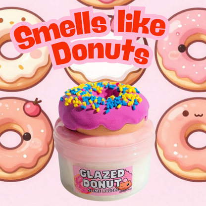 Glazed Donut DIY Slime – Pink & White Hybrid Slime with Cloud, Glossy & Clay Textures, Donut Scent, Clay Donut & Sprinkles – Beginner Friendly Holdable Slime
