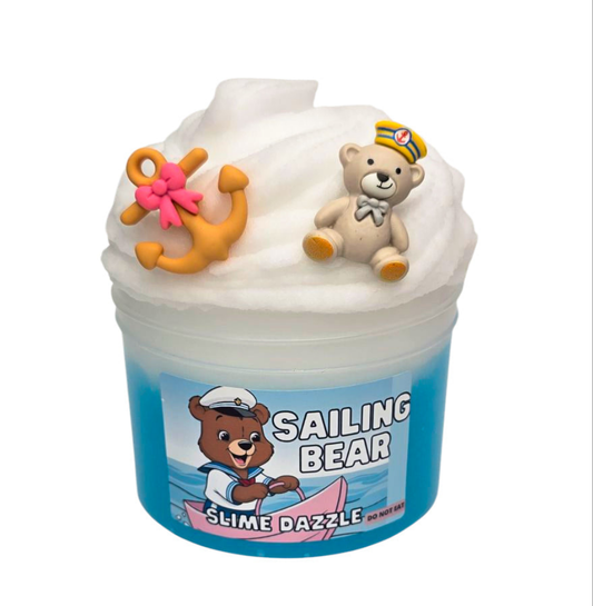 Sailing Bear Icee and Blue Clear Slime – Pineapple Scented Slime with Bear & Anchor Charms – Layered Textures for Mixing & Balloon Pops