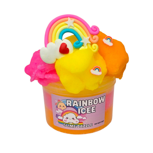 Rainbow Icee Slime – Layered Pink, Yellow & Orange Icee Slime with Lemon & Pink Sugar Scent – Rainbow Charms – Beginner Friendly Drizzle Slime