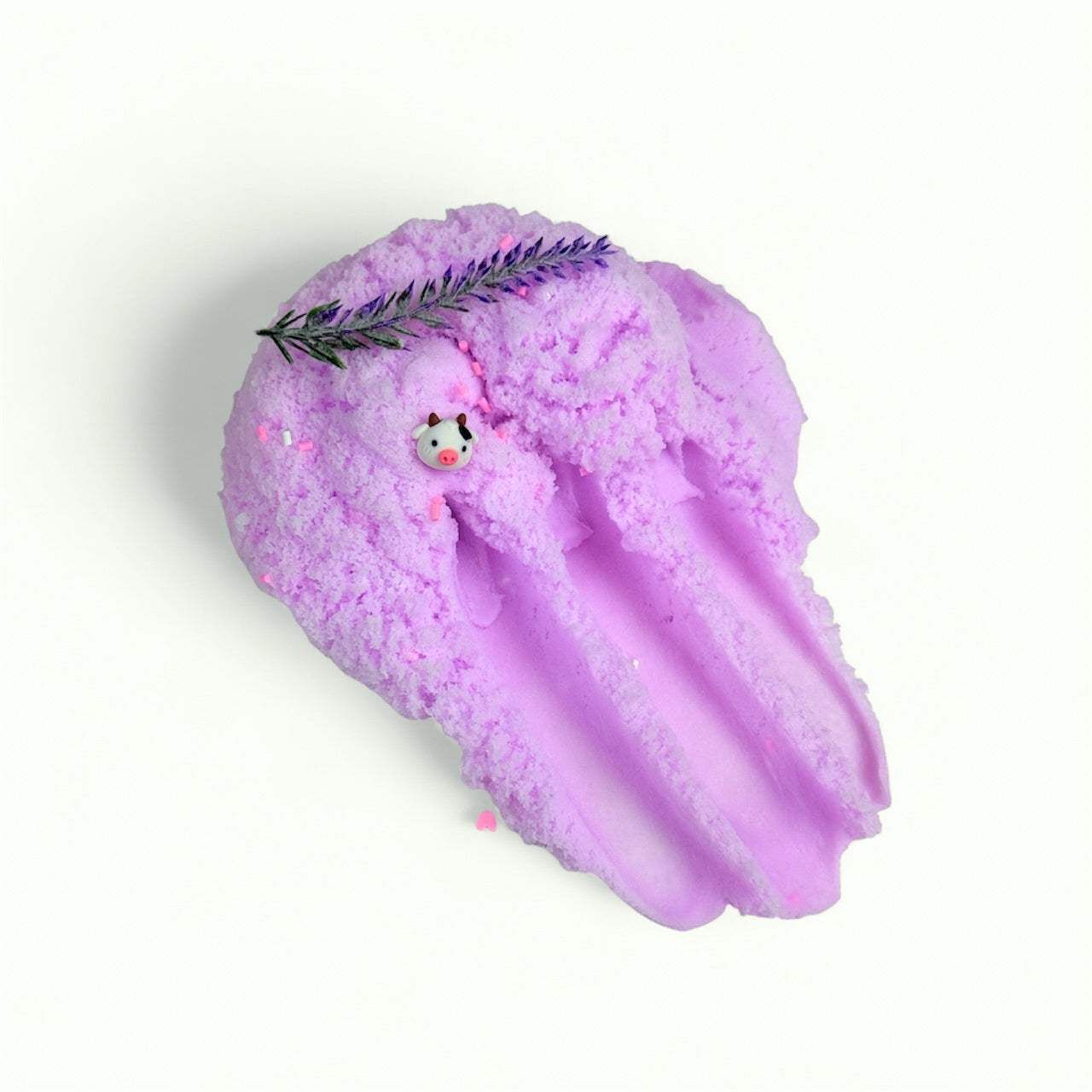 Lavender Cow Cloud Slime – White & Lavender Drizzly Cloud Slime with Lavender Vanilla Scent, Cow Charms, Sprinkles & Faux Flower – Beginner Friendly Relaxing Slime