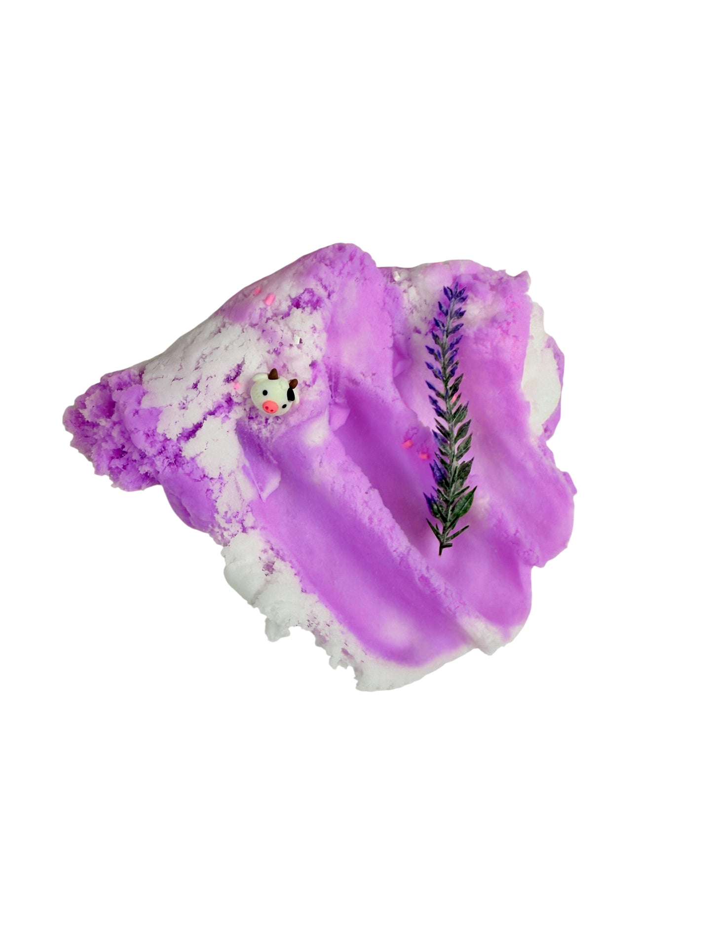 Lavender Cow Cloud Slime – White & Lavender Drizzly Cloud Slime with Lavender Vanilla Scent, Cow Charms, Sprinkles & Faux Flower – Beginner Friendly Relaxing Slime