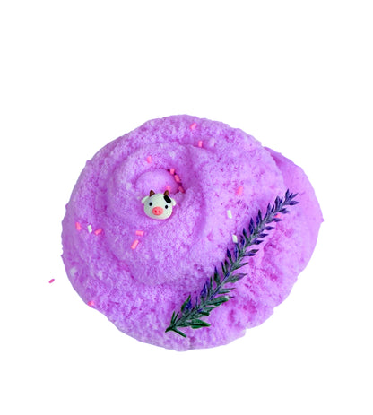Lavender Cow Cloud Slime – White & Lavender Drizzly Cloud Slime with Lavender Vanilla Scent, Cow Charms, Sprinkles & Faux Flower – Beginner Friendly Relaxing Slime