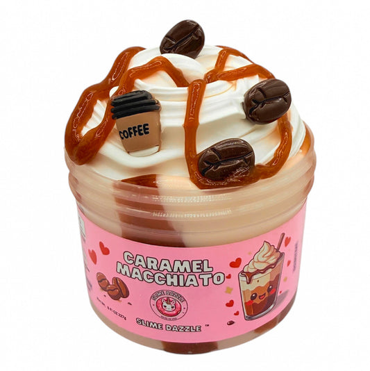 Caramel Macchiato DIY Slime – Thick & Glossy Coffee Slime Set with Caramel Glaze & Milk Layers (12oz Total) – Kicking Caramel Scent + Coffee Bean Charms – Intermediate Slime