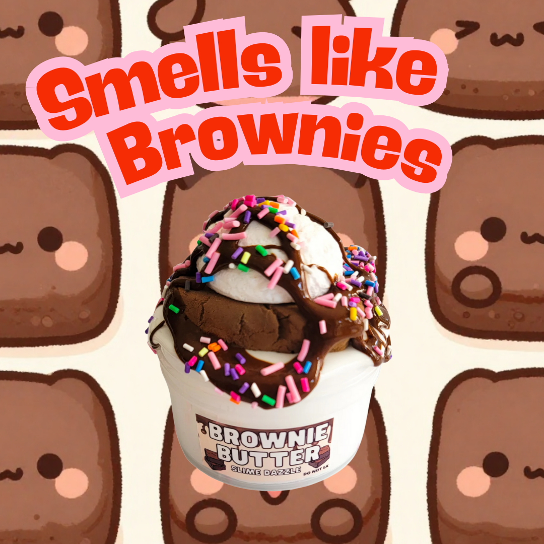 Brownie Butter DIY Slime – 8oz White Butter Slime with Brownie Clay Piece, Ice Cream Scoop, Caramel Glaze & Sprinkles – Brownie Scented Beginner Inflatable Slime