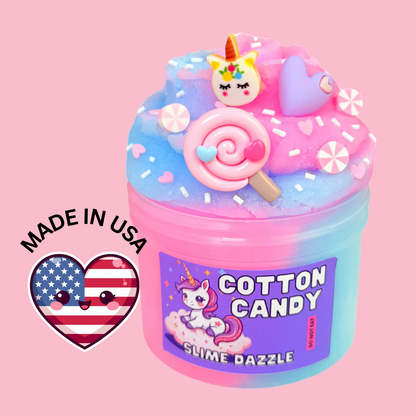 Cotton Candy Blue & Pink Cloud Slime – Cotton Candy Scented Slime with Candy, Gummy Bear Charms & Sprinkles – Beginner Friendly Drizzly Texture