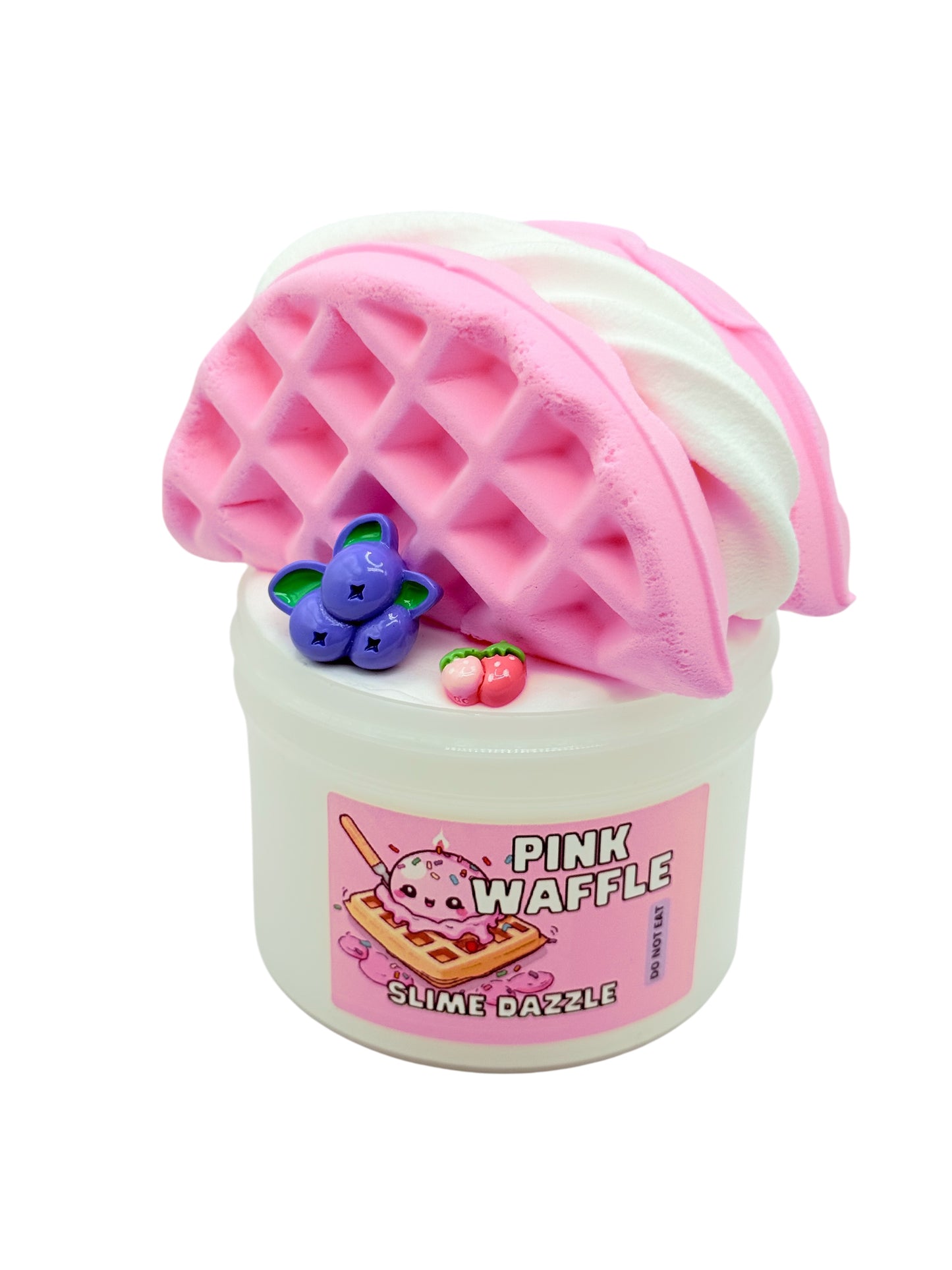 Pink Waffle DIY Slime – Vanilla Waffle Cone Scented Butter Slime with Clay Waffle Ice Cream Mix-In + Berry Charms – Beginner Friendly Inflatable Slime Set