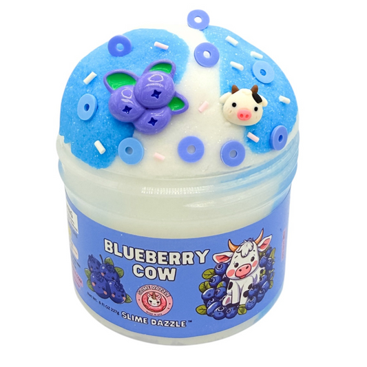 Blueberry Cow Cloud Slime – White & Blue Drizzly Cloud Slime with Blueberry Scent, Cow & Berry Charms – Beginner Friendly Soft Stretchy Slimev