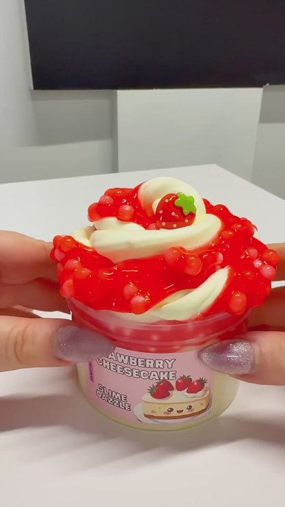 Strawberry Cheesecake DIY Floam Slime – Buttery Floam Slime Set with Strawberry Glaze (10oz Total) – Strawberry Cheesecake Scent – Intermediate Textured Slime